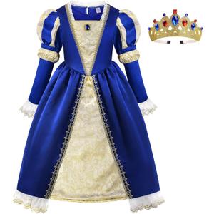 ReliBeauty Medieval Costume Girls Renaissance Princess Queen Costume for Girls Dress up, Blue, 150