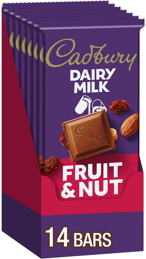 CADBURY DAIRY MILK Fruit & Nut Milk Chocolate Candy Bars, 3.5 oz (14 Count), Best By: 11/01/25