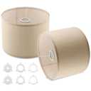 Lampshades Set of 2, Natural Linen Drum Lampshades, 10.24" Top x 10.24" Bottom x 7.48" High, Lamp Shades Replacement for Table and Floor Lamps, Easy Assembly Required(Color:Beige)