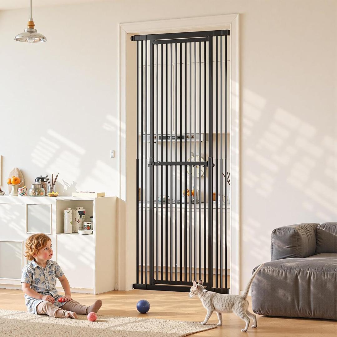Gardner Pet 51"-87" Extra Tall Cat Gate for Doorway, 27.56"-37" Wide Included 4 Extension Kits, No Drilling Pressure Mount Kit Full Door Gate for Dogs (Black, 51"-87" High)