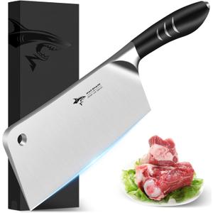 MAD SHARK 7.5 Inch Meat Cleaver Knife, Professional Bone Chopping Butcher with Heavy Duty Blade, German Military Grade Composite Steel, Chinese Chef's Bone Cutting Knife for Home Kitchen & Restaurant
