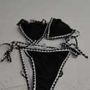 ZAFUL Women's Triangle Bikini Tie Side Whip Stitch String Bikini Two Piece Swimsuit Bathing Suits (Medium, 1-black)