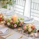 NUPTIO Flower Wedding Centerpieces for Tables: 10 Pcs 14 inch Diam Large Dusty Rose & White Artificial Flowers Fake Roses Candle Rings Wreaths Spring Summer Wreath for Front Door Weddings Party