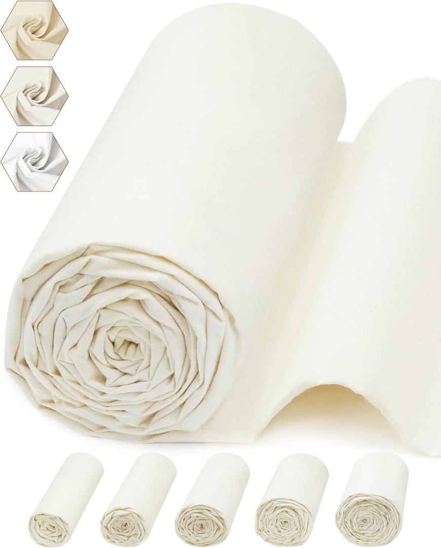FIVEIZERO 100% Cotton Muslin Fabric by The Yard,63in x 5yd Cream Bleached Cotton Muslin ClothsMedium Weight Beige Calico Fabric for Sewing,Quilting,Embroidery,Crafts & Apparel Projects