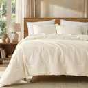 Wonderful Cotton Waffle Weave Comforter Set King Size, 3 Piece Cream Textured 3D Waffle Lightweight Comforter Set, Soft & Breathable, Pet-Friendly All-Season Bedding for Hot Sleepers