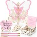 Weysat Pink Butterfly Quinceanera Wooden Guest Book Alternative Drop Box Alternative Special Gifts for Girls, Sweet 15th Birthday Decor, Quinceanera Birthday Party Sign Book for Guests