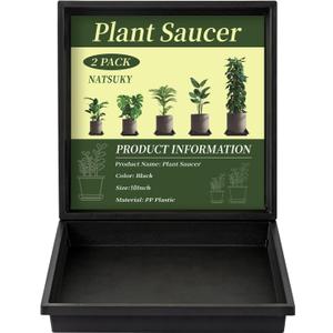 NATSUKY Square Plant Saucer 10 Inch 2 Pack, 8 10 12 14 Inch Plant Trays for Indoors Heavy Duty Plastic Flower Plants Saucers for Pots Outdoors No Holes Drip