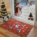RUGVIGO Indoor Christmas Rugs for Kitchen Bathroom, Scalloped 2x3 Washable Holiday Area Rug for Entrance Bedroom, Soft Non-Slip Small Cute Door Mat, Winter Throw Carpet for Bedside, Red