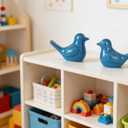 Small Blue Bird Statue Ceramic 2-Piece Set, 2 inch Cute Knick Knack for Home Office Shelf Desk Decor