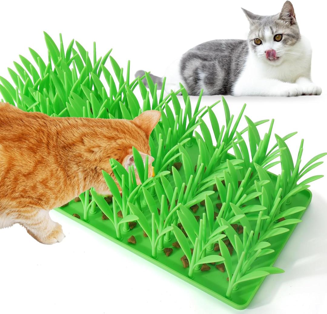 Palksky Silicone Grass Mat for Cats, Slow Food Cat Grass Mat for Indoor Cats, Foraging Snuffle Mat for Dog/Cat, Interactive Enrichment Cat Mat, green