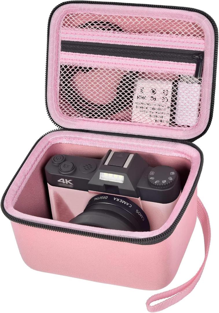 Vlogging Camera Case Compatible with for Duluvulu/for VJIANGER/for JGIPL/for TEBNGIHNM 4K Digital Cameras for Youtube. Vlog Camera Carrying Storage for Lens, Cable and Other Accessories - Pink