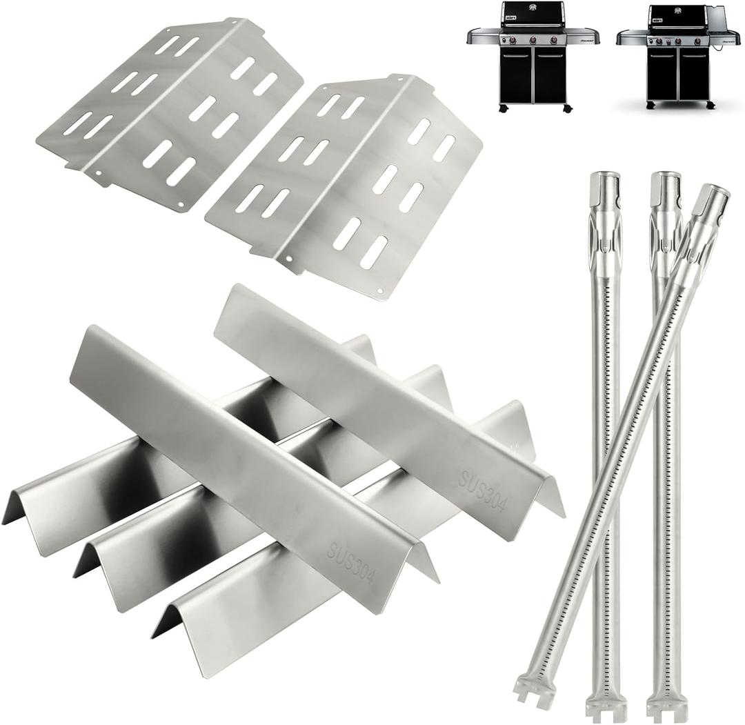 Genesis 300 310 Series Grill Parts Kit for Weber Genesis E310 E330 S310 E320 S330 EP310 S310 S320 EP330 Parts, SUS 304 Stainless Steel Flavorizer Bars Heat Deflector Burner Tube Kit, 7620 7622 62752 (Silver)