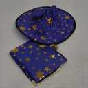 3pcs Wizard Costume Kids - Witch Cape Wizard Hat & Pumpkin Bag, Ages 3-10 Halloween Cape for Party Cosplay Outfit (Blue)