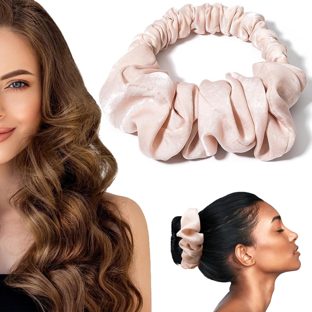 Heatless Hair Curler to Sleep In, Soft Heatless Curling Scrunchie, No Heat Curls for Long Hair, Soft Sleep Hair Roller for Sleep in Overnight Soft Sleep Headband (Beige)