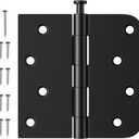 6 Pack Black Door Hinges 4 Inch, Exterior Door Hinges with Square & 5/8" Radius, Removable Pin, Perfect for Heavy-Duty Front & Back Door, Antirust & No Squeaks