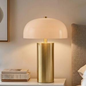 Ink+Ivy Modern Gold Metal Columnar Table Lamp with Dome-Shaped Glass Shade, Built-in LED Light Source, for Living Room, Bedroom, Nightstand Table Lamp