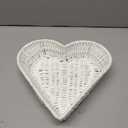 BinaryABC Heart Shaped Rattan Basket,Fruit Vegetables Bread Rattan Basket(White)