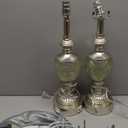 Bedside Table Lamp Set of 2 with Nightlight and USB A+C Ports, 27'' High Vintage Table Lamps with Silver Leaf Finish and Embroidered Shade, Nightstand Lamps Decor for Bedroom Living Room Home Office