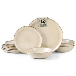 AmorArc Ceramic Dinnerware Sets for 8, 24Pcs Plates and Bowls Sets Dishes | Stoneware Handmade Reactive Glaze Dinner Set, Highly Scratch Resistant | Dishwasher & Microwave Safe Dishware