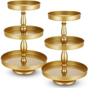 Maxdot 2 Pcs 3 Tier Cupcake Stand Holder, Round Cupcake Stand Serving Tray, Metal Tiered Tray Pastry Dessert Cake Tower Display Stand for Baby Shower Tea Party, Wedding and Birthday (Gold)