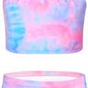 TENVDA Girls Swimsuit 2-Piece Halter Tankini Set Beach Sport Bathing Suit UPF 50+ Swimwear