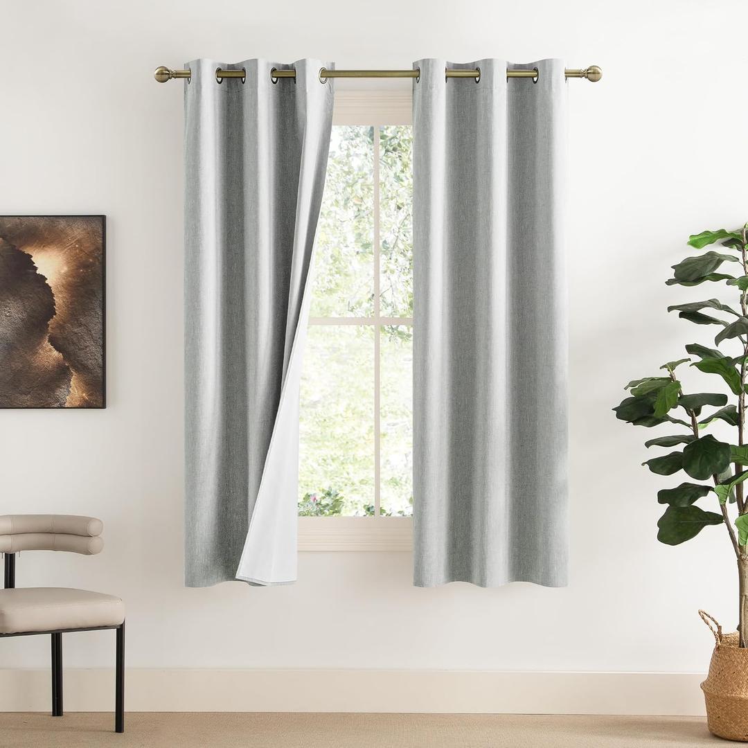 NICETOWN Grey Noise and Lights Block Out Curtains, 2 Panels, 34-inch W by 70-inch L, Thermal Insulated 100% Blackout 2-Layer Lined Drapes, Noise Cancellation Window Draperies for Dining Room