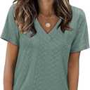 SAMPEEL Women's Eyelet Crossed V Neck Short Sleeve T-Shirt, S