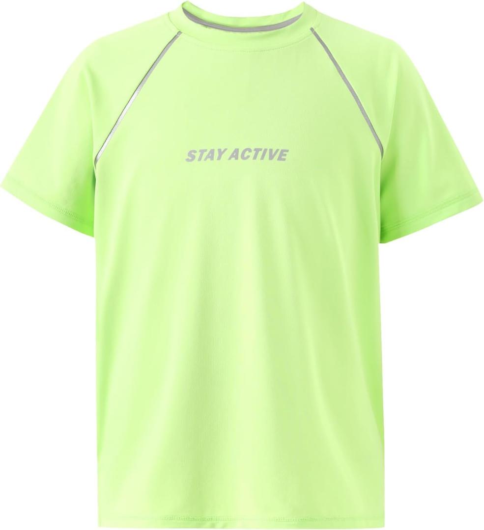 PATPAT Boys Athletic Shirts, Short Sleeve Performance Tee for Boy Girl Kids Youth, Ultra Lightweight & Quick Dry T-Shirt (11-12 Years, Flash Green)