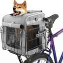 Foldable Dog Bike Rear Basket with Safety Leash & Padded Liner, Pet Carrier for Small to Medium Dogs & Cats up to 22 lbs, Quick-Install Rear Bicycle Carrier for Travel