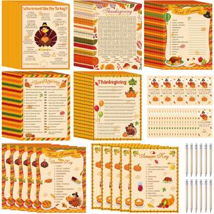 Harloon 172 Pcs Thanksgiving Games Set Thanksgiving Party Games with Pencils for Family Adults Turkey Fall Pumpkin Word Search Scramble Trivia Game Autumn Holiday Activities Party Favors Supplies