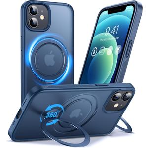 Anqrp 360 ALL-in-ONE Stand Case for iPhone 12/12 Pro Case with Rotatable Magnetic KickStand Ring Holder, Compatible with MagSafe, MIL-Grade Shockproof iPhone 12/12 Pro Phone Case Cover 6.1 inch, Blue