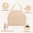 Lunch Bag Women with Shoulder StrapLarge CapacityStrengthen InsulationDurable Waterproof Cute Corduroy Lunch Tote Bag, Reusable Insulated Lunch Box/Cooler for Women/Girl/Men, Brown-Check