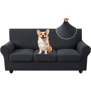 CYCMCAO 4 Piece Stretch Sofa Covers for 3 Cushion Couch, Non Slip Couch Covers for Sofa, Sofa Covers for Pets Washable, Couch Covers for Dogs,Kids (Charcoal Gray), 71"-91" (3 Cushion Sofa)