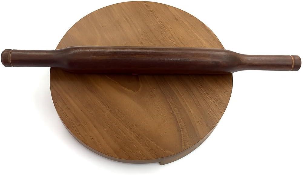 Wooden Chakla Belan Set Indian Rolling Board and Pin Natural Teak Wood Roti Maker Board for Chapati, Dough And Pizza Handmade Kitchen Tool For Everyday Cooking