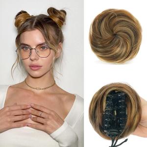 SOFEIYAN 2PCS Mini Claw Clip in Hair Bun Messy Cat Ears Hair Bun Extension Synthetic Donut Wig Accessory Updo Space Bun Hair Pieces for Women Girls, Brown & Blonde