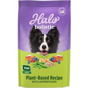 Halo Holistic Plant-Based Recipe With Superfoods, Complete Digestive Health, Vegan Dry Dog Food Bag, Adult Formula, 10-lb Bag, Best by 06/05/2026