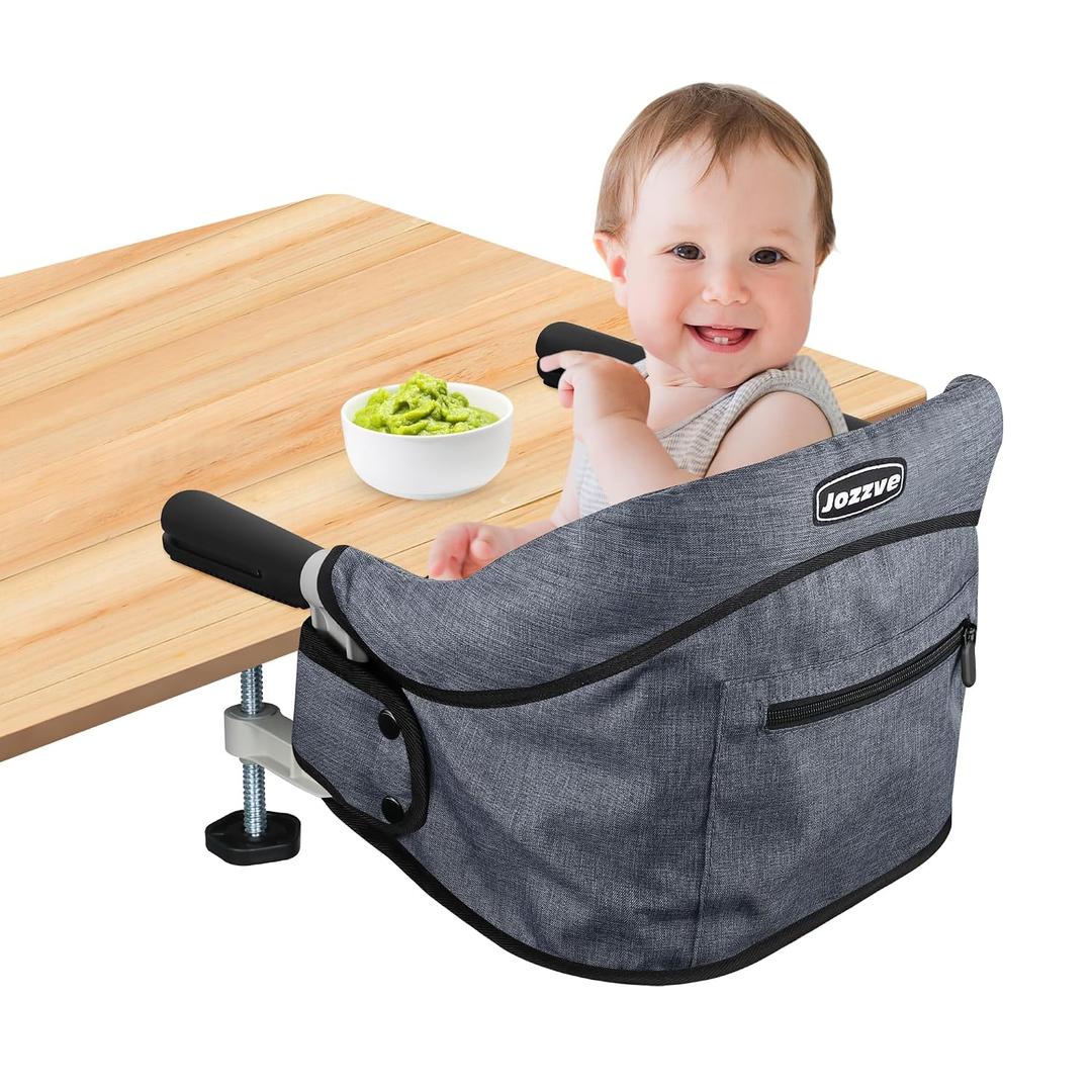 Hook On High Chair, Portable Foldable Clip On Baby Travel High Chair, Lightweight Feeding Seat with Storage Bag, BPA-Free Safety Harness for Home Restaurant (Grey)