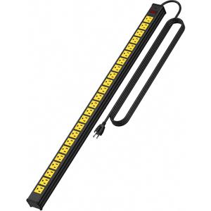 24 Outlet Long Power Strip,Heavy Duty Metal Socket Power Strip,Aluminum with 15-Foot Extension Power Cord,ETL Certified for Home, Office, Garage and Workshop Black and Yellow