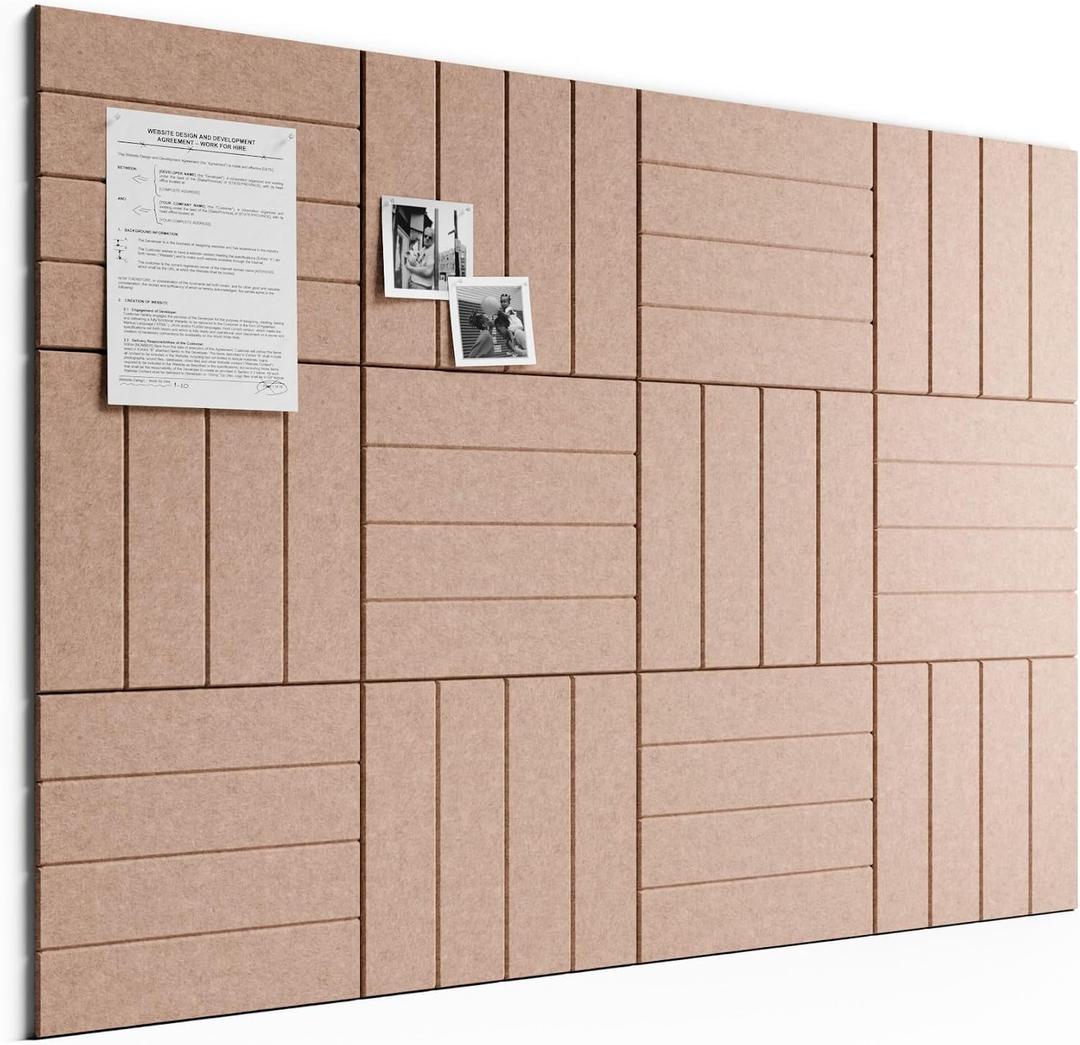 Bumusty Large Cork Board Alternative-48 x 36" Felt Bulletin Board Tiles, with 30 Pushpins, 70 Adhesive Tabs, Bold-Stripe 12-Pack, Cork Boards for Office Push Pin Board Felt Board-Terracotta