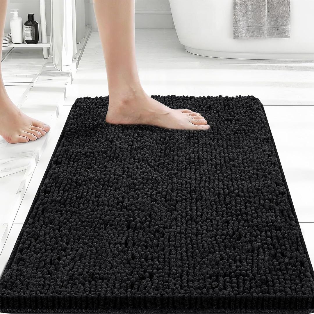 Bcoimo Bathroom Rugs 24x17, Bath Mats for Bathroom Non Slip with Rubber Backing,High Absorbent Microfiber Bath Rugs Quick Drying, Machine Washable, Durable Decor, Black