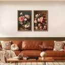 2Pcs Vintage Framed Wall Art Peony Wall Decor Pink Floral Canvas Prints Cottagecore Decor Rustic Farmhouse Pictures Artwork for Walls Living Room Bedroom Bathroom 12"x16" Ready to Hang