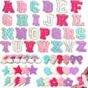 82 Pcs Chenille Letter Patches Multi-Color Self Adhesive Patches A-Z Chenille Sticker Patches - Cute Star Lightning Heart Rainbow Letter Stickers for Hats Backpacks DIY Clothing (pink, purple, white)