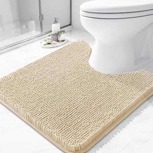 Arotive Bathroom Toilet Rugs U Shaped 24x24, Extra Soft Absorbent Shaggy Chenille Contour Bath Rugs for Toilet, Machine Washable Non-Slip Contoured Bath Mats, Beige