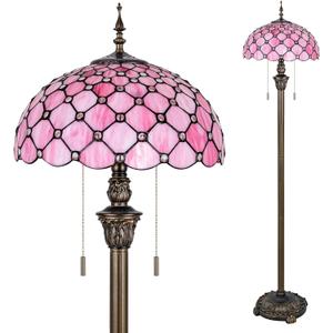Tiffany Floor Lamp Stained Glass Pearls Beads Standing Reading Light 16x16x64 Inch Retro Inspired Pole Corner Lighting Art Decor for Bedroom Living Room Home Office (Pink)