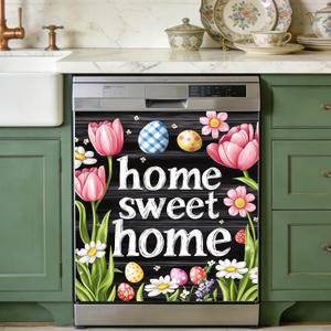 Dishwasher Magnet Cover 23" x 25.6", Independence Day Magnetic Door Wrap, Reusable Fridge Appliance Decor Sticker for Kitchen (Chalkboard Style, Tulip dcor, 23" W x 26" H)