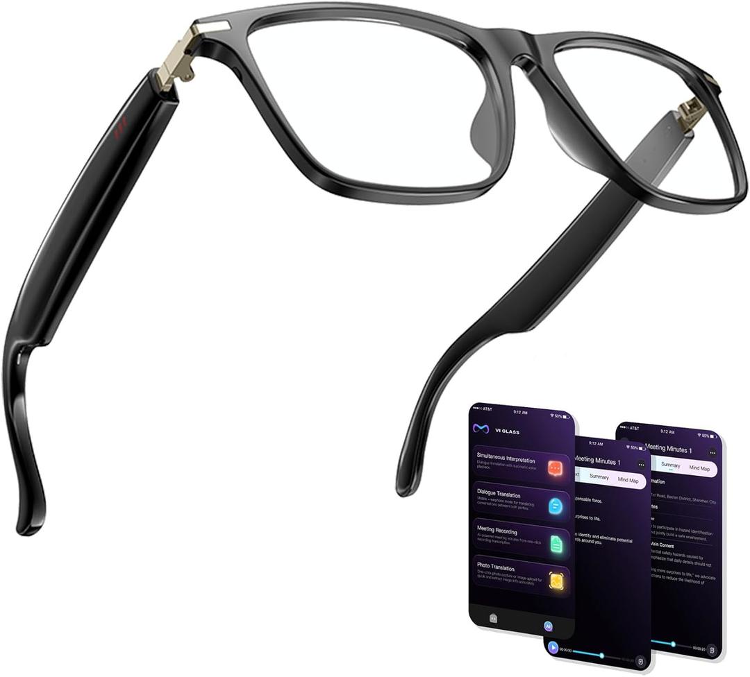 AI Translation Smart Glasses, Bluetooth 5.4 for Men Women with 155 Language & Accents, Chat GPT, Music Playback & Hands-Free Calls, UV & Blue Light Protection for Meeting,Driver,Travel