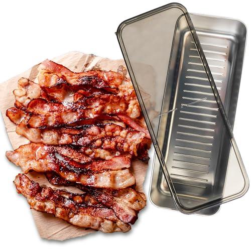 Kitchen Discovery Stay Fresh Bacon Keeper for Refrigerator Preserves Freshness and Prevents Spoilage – No Mess Bacon Storage Replaces Greasy Packaging (Stainless Steel Bacon Holder)
