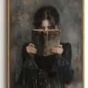 Dark Academia Lady Reading Framed Canvas Wall Art 16x24 inch
