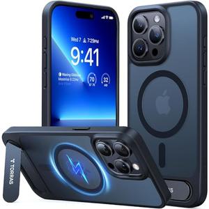 TORRAS Magnetic Flush Stand for iPhone 15 Pro, Military Grade Drop Tested, Slim Light Frosted Case with MagSafe (6.1"), Black