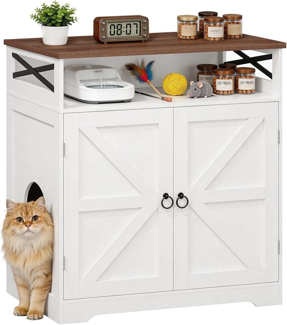 MAHANCRIS Litter Box Enclosure, Tall Cat Litter Box Furniture with Storage
